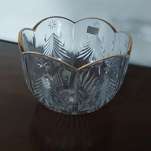 Mikasa Crystal Christmas Tree Bowl with Gold Rim